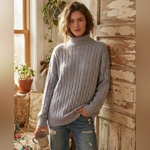 Women's Cable Knit Super Soft & Cozy Turtleneck Sweater - Gray, XXL